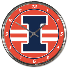 Illinois Fighting Illini Clock Round Wall Style Chrome Periodic Restock