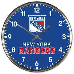 New York Rangers Clock Round Wall Style Chrome Periodic Restock