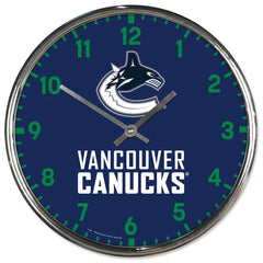 Vancouver Canucks Clock Round Wall Style Chrome Periodic Restock