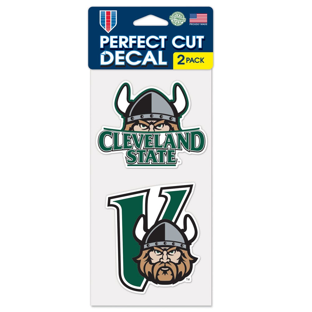 Cleveland State Vikings Decal 4x4 Perfect Cut Set of 2 - Special Order