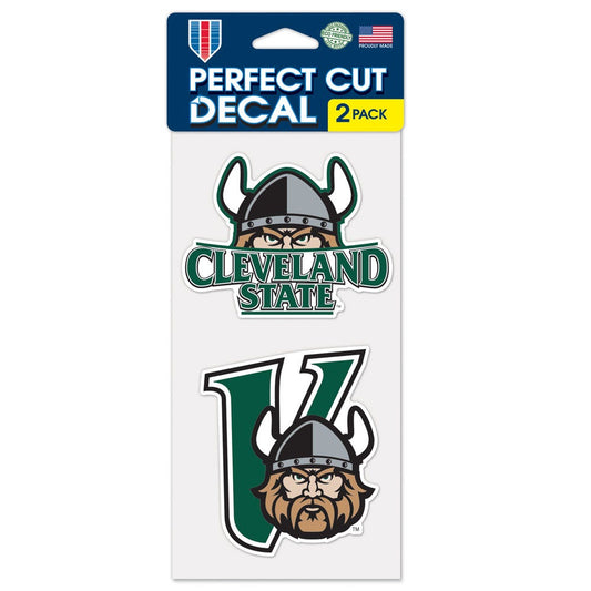 Cleveland State Vikings Decal 4x4 Perfect Cut Set of 2 - Special Order