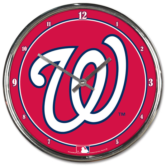 Washington Nationals Clock Round Wall Style Chrome Periodic Restock