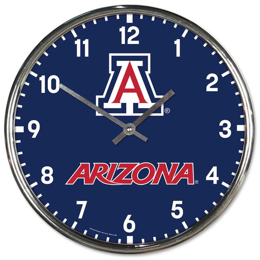 Arizona Wildcats Clock Round Wall Style Chrome Periodic Restock