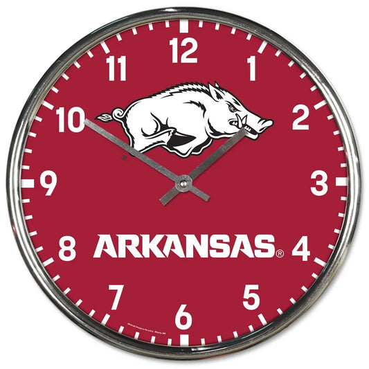 Arkansas Razorbacks Clock Round Wall Style Chrome Periodic Restock