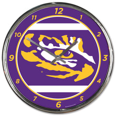 LSU Tigers Clock Round Wall Style Chrome Periodic Restock
