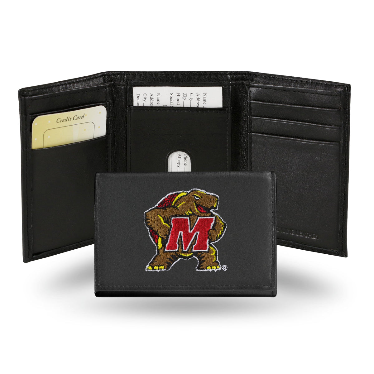 Maryland Terrapins Wallet Trifold Leather Embroidered - Special Order