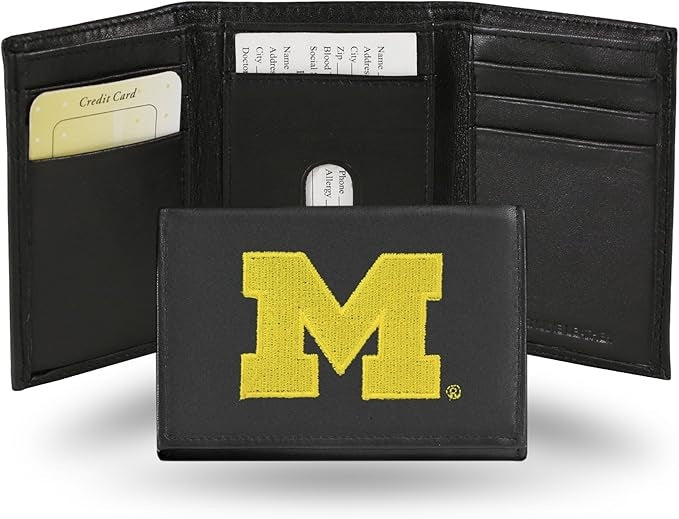 Michigan Wolverines Wallet Trifold Leather Embroidered - Special Order