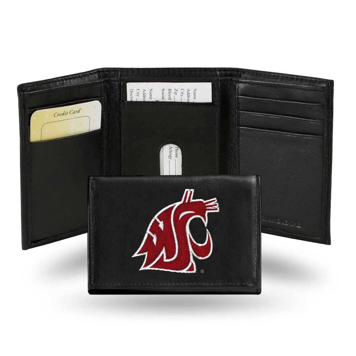 Washington State Cougars Wallet Trifold Leather Embroidered - Special Order
