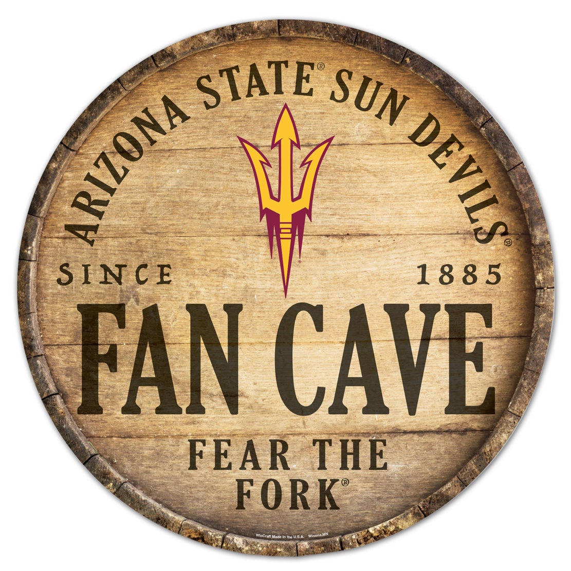 Arizona State Sun Devils Sign Wood 14 Inch Round Barrel Top Design - Special Order