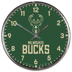 Milwaukee Bucks Clock Round Wall Style Chrome Periodic Restock