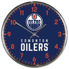 Edmonton Oilers Clock Round Wall Style Chrome Periodic Restock