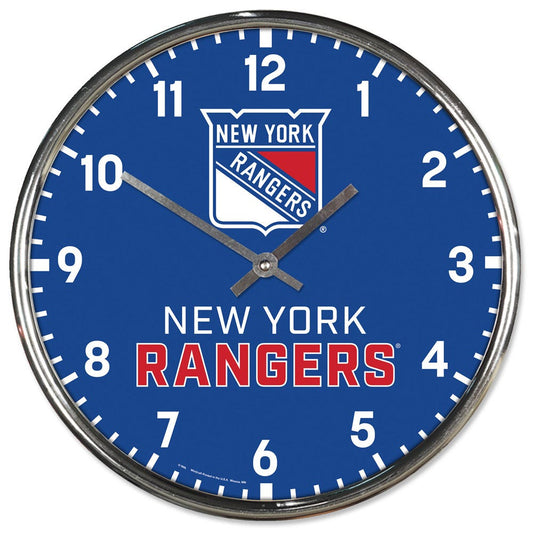 New York Rangers Clock Round Wall Style Chrome Periodic Restock