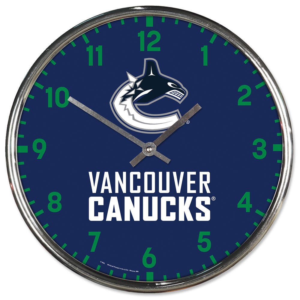 Vancouver Canucks Clock Round Wall Style Chrome Periodic Restock