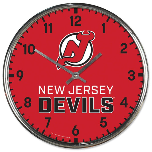New Jersey Devils Clock Round Wall Style Chrome Periodic Restock