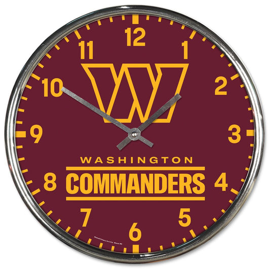 Washington Commanders Clock Round Wall Style Chrome Periodic Restock