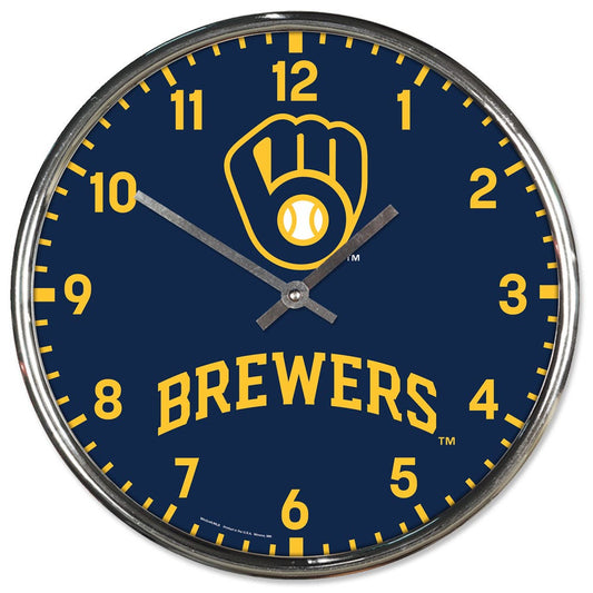 Milwaukee Brewers Clock Round Wall Style Chrome Periodic Restock