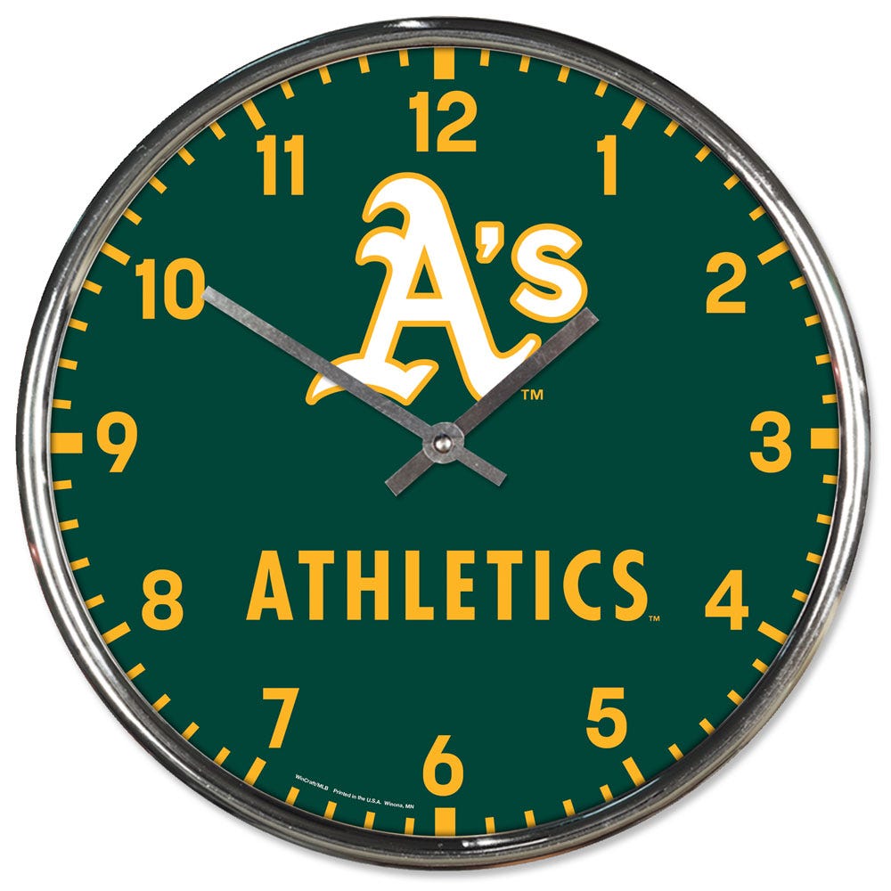 Oakland Athletics Clock Round Wall Style Chrome Periodic Restock