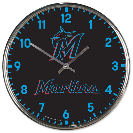 Miami Marlins Clock Round Wall Style Chrome Periodic Restock
