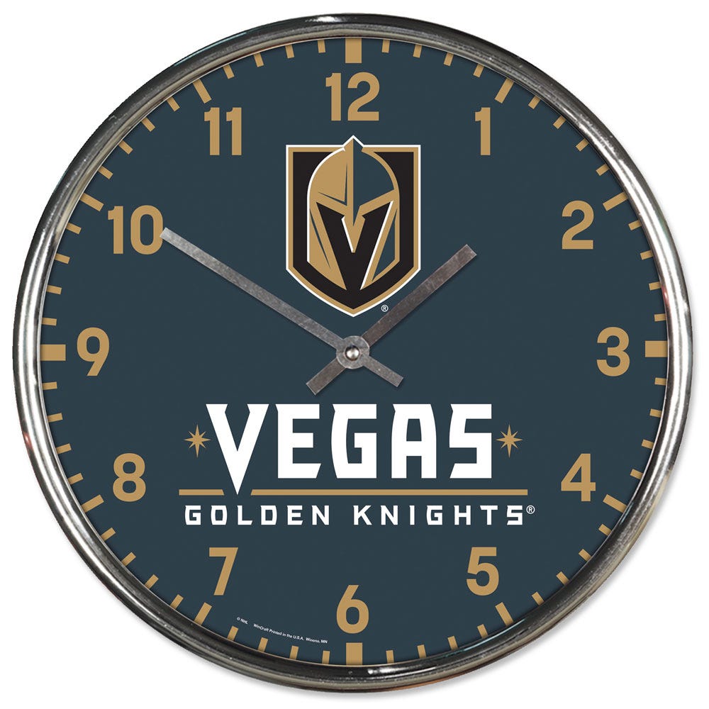 Vegas Golden Knights Clock Round Wall Style Chrome Periodic Restock