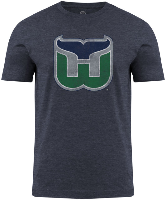 Hartford Whalers NHL Distressed Logo Navy T-Shirt