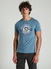 Pittsburgh Penguins NHL Distressed Logo Light Blue T-Shirt