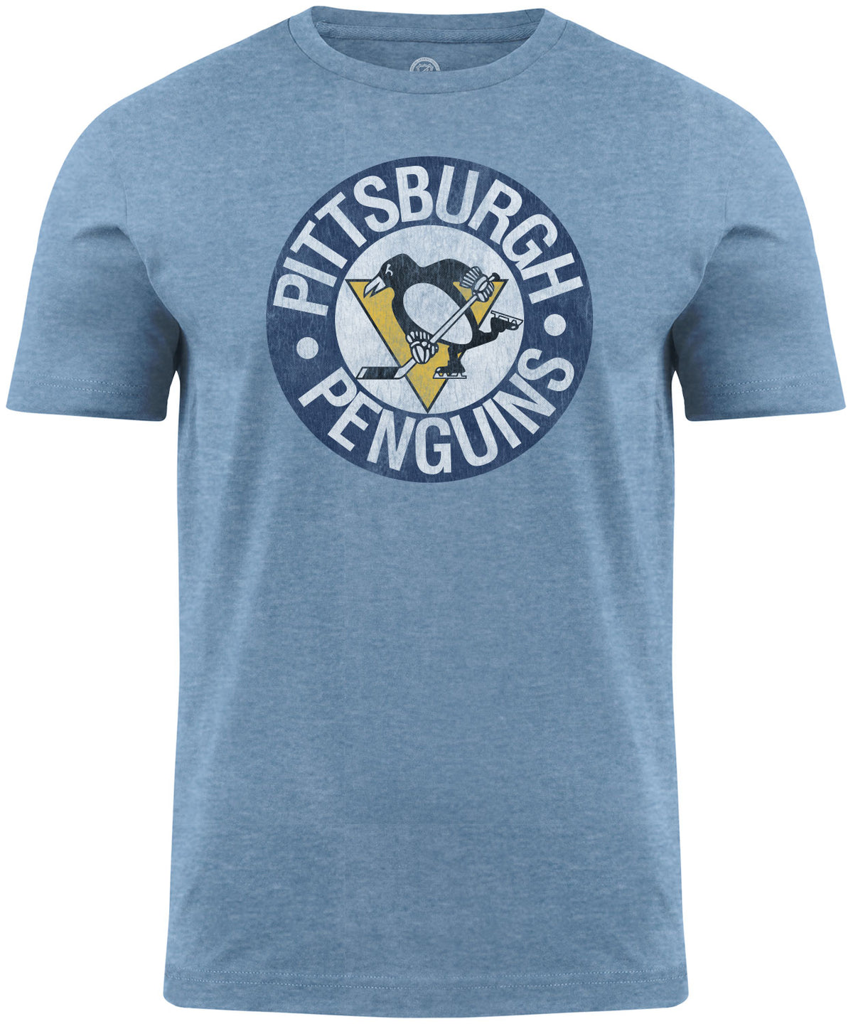 Pittsburgh Penguins NHL Distressed Logo Light Blue T-Shirt
