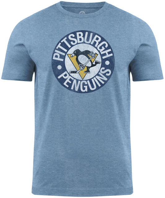 Pittsburgh Penguins NHL Distressed Logo Light Blue T-Shirt