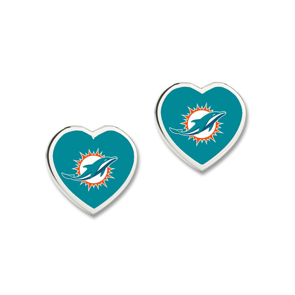 Miami Dolphins Earrings Post Heart - Special Order