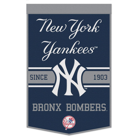 New York Yankees Banner Wool 24x38 Dynasty Slogan Design - Special Order