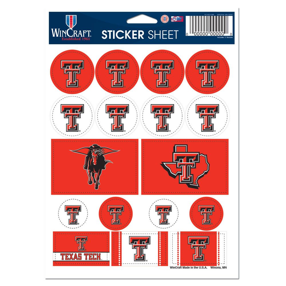 Texas Tech Red Raiders Decal Sheet 5x7 Vinyl - Special Order