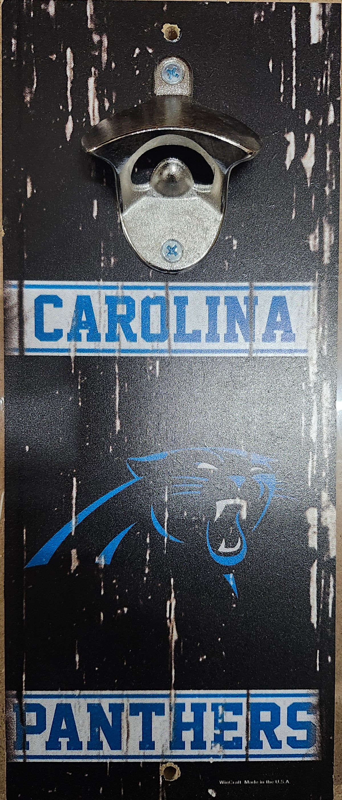 Carolina Panthers Sign Wood 5x11 Bottle Opener Alternate