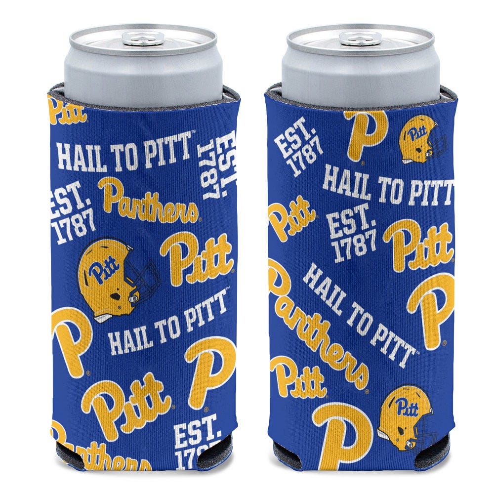 Pittsburgh Panthers Can Cooler Slim Can Scatterprint Design - Special Order