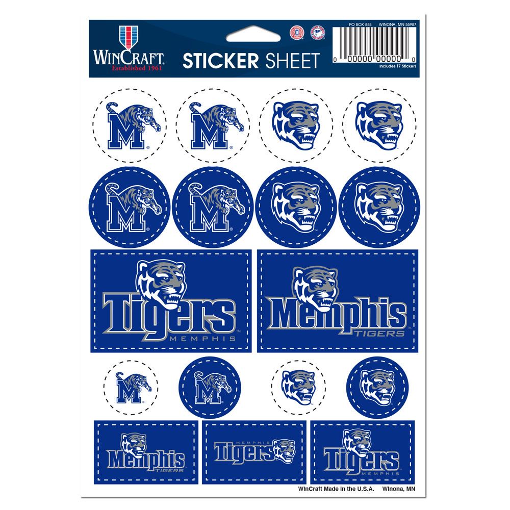 Memphis Tigers Decal Sheet 5x7 Vinyl Special Order