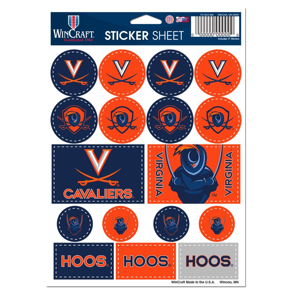 Virginia Cavaliers Decal Sheet 5x7 Vinyl Special Order
