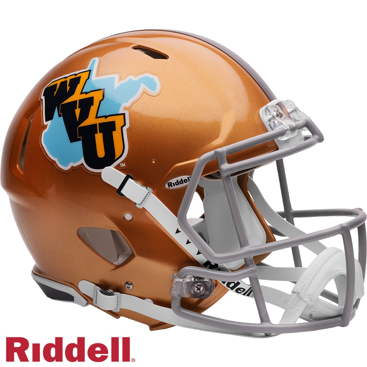 West Virginia Mountaineers Helmet Riddell Authentic Full Size Speed Style Gold Throwback - Special Order