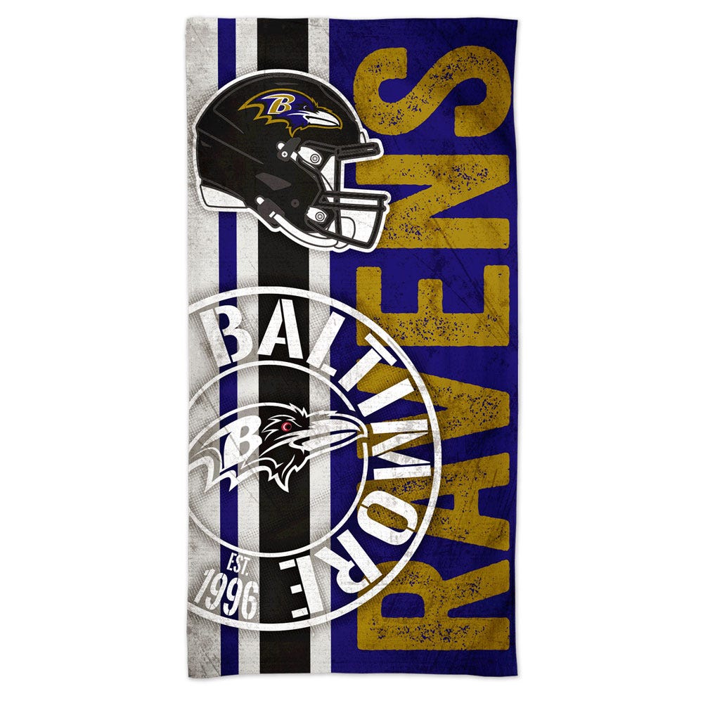 Baltimore Ravens Beach Towel 30x60 Spectra Retro Design - Special Order