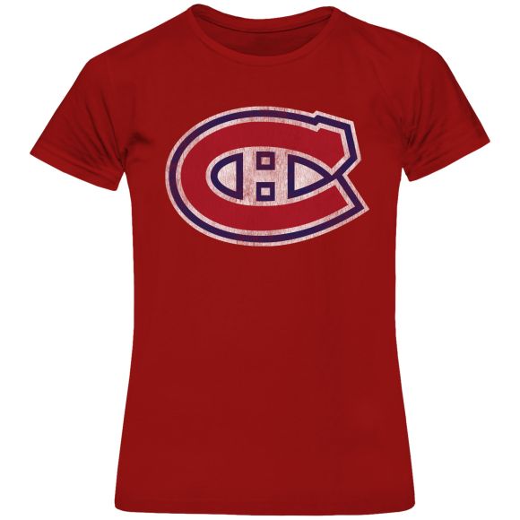 Montreal Canadiens NHL Women's Primary Distressed Logo T-Shirt - Red