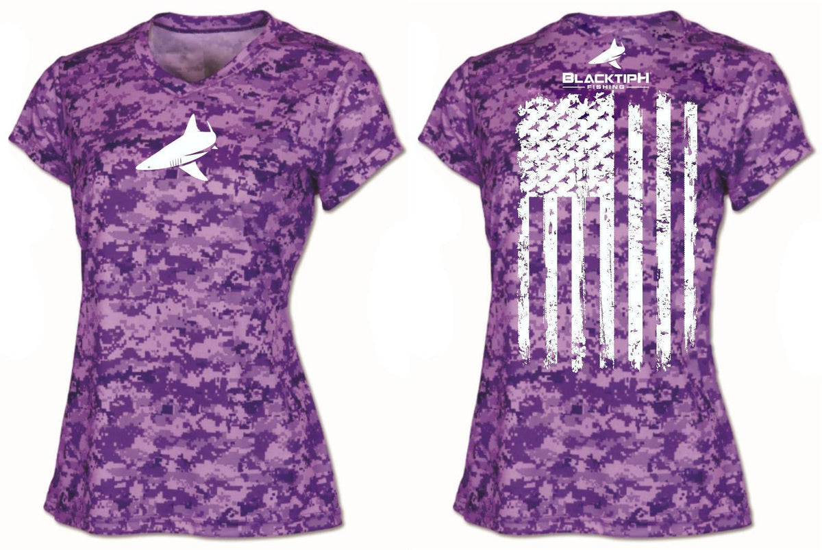BlacktipH Ladies Performance Digital Camo Shirt with UPF 50+ Protection - Vertical Flag
